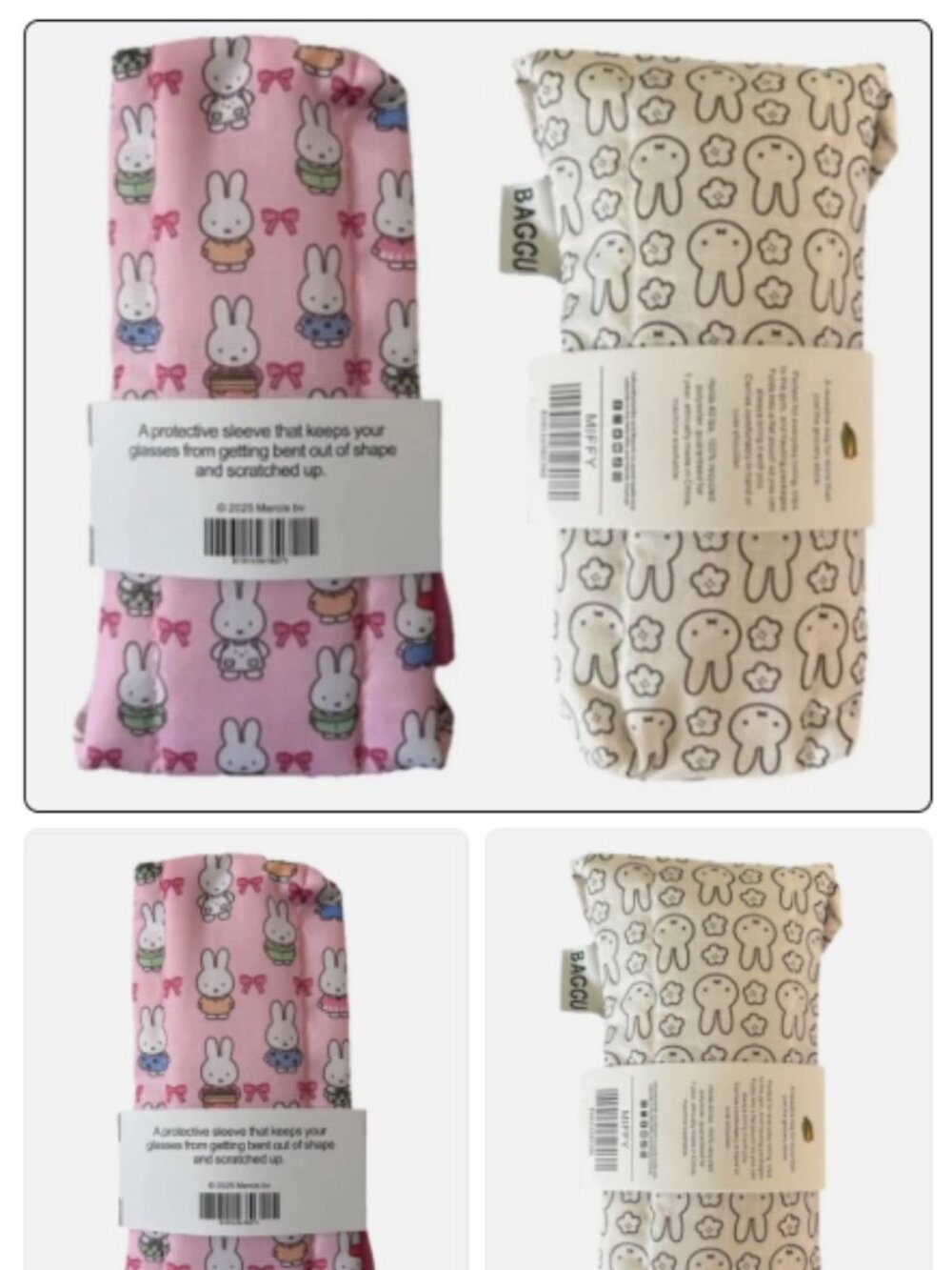 (Set of 2) Miffy Pink Wht Glasses Case Sleeve Sunglasses Storage Soft Protector